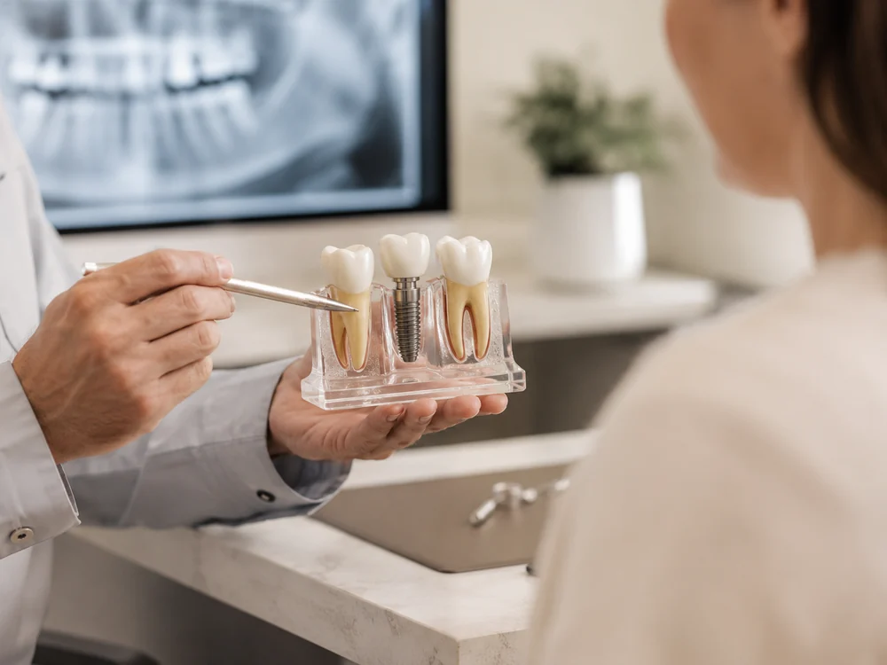 Consulta odontológica com modelo dental